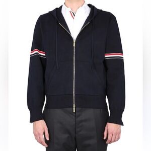 THOM BROWNE Striped Zip-Up Hoodie - Blue NWT Size 3.